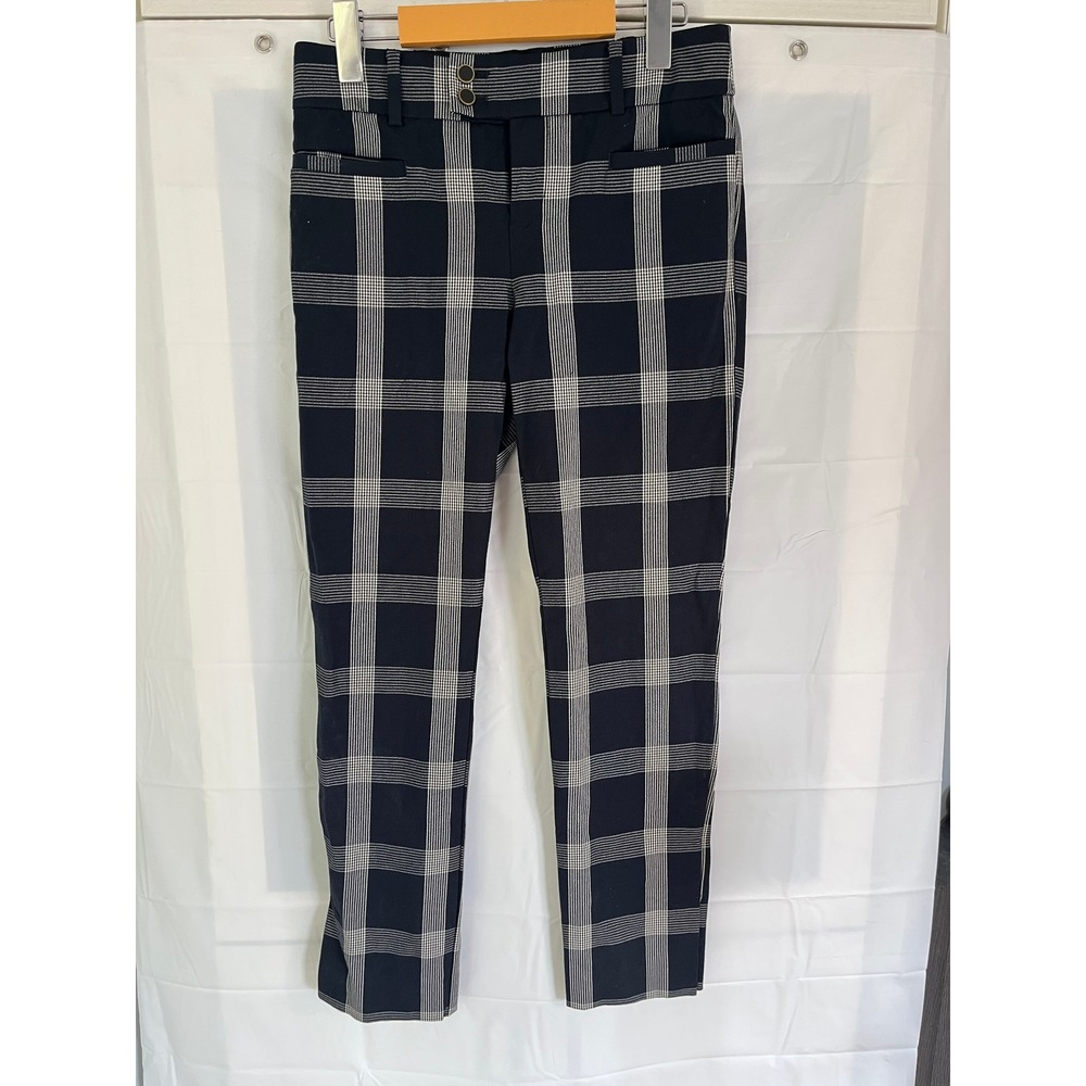 Anthropologie The Essential Slim Black Beige Plaid Trousers Pants Size 0